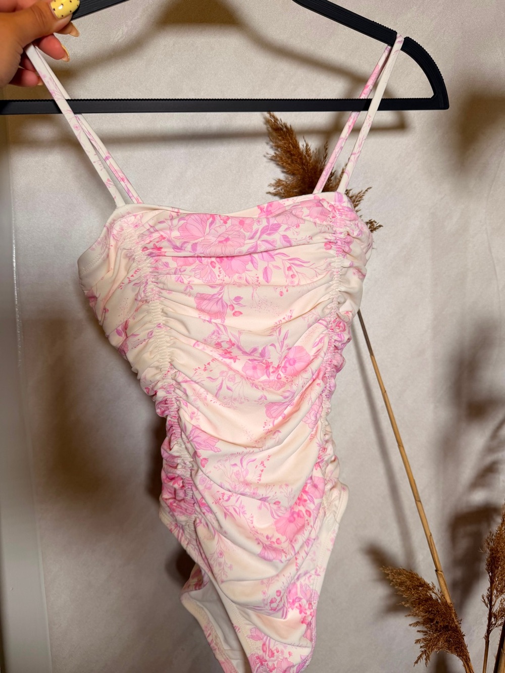 Shade & Shore Pink Floral Ruched One-Piece Swimsuit